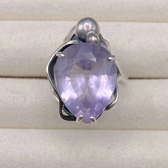 Sterling Silver Large Purple Sapphire Stone Statement Ring - Picture 1 of 17